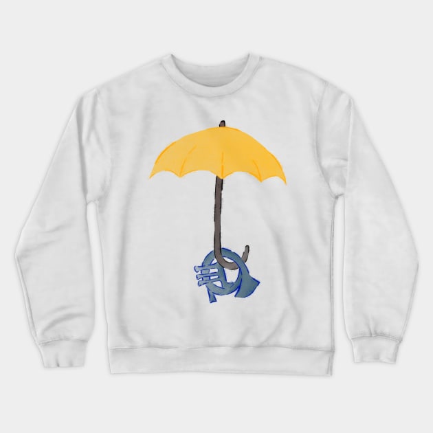 Yellow umbrella and blue horn Crewneck Sweatshirt by Uwaki